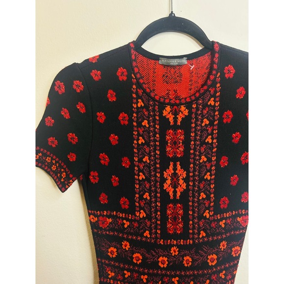 Alexander McQueen $2445 Flower Jacquard Knit Silk Dress in Red Black Size Small - Picture 7 of 15